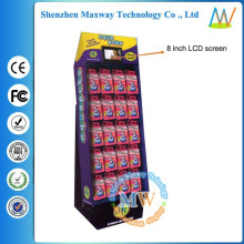 Customized printed paper candy counter display rack with 8 inch LCD screen